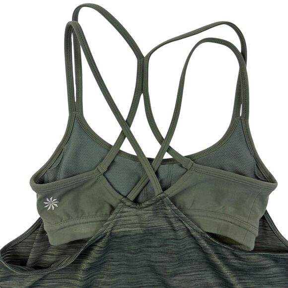 Athleta Energize Tank Top Green Heather Shadow Stripe Women XXS Built-In Bra - Picture 4 of 12